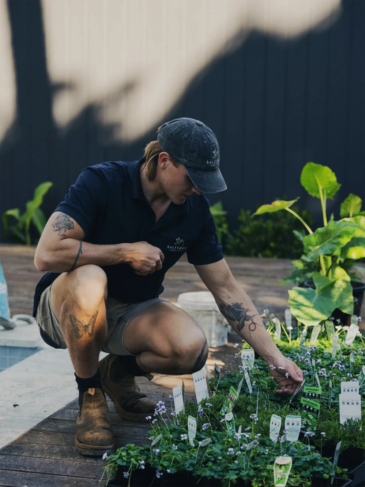 Darcy from SaltyDog Landscaping planting out a garden bed